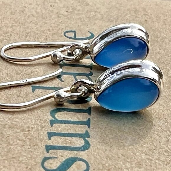 Sundance $98 NEW 1" Blue Chalcedony Sterling Silver Handmade Teardrop Earrings - Picture 5 of 10